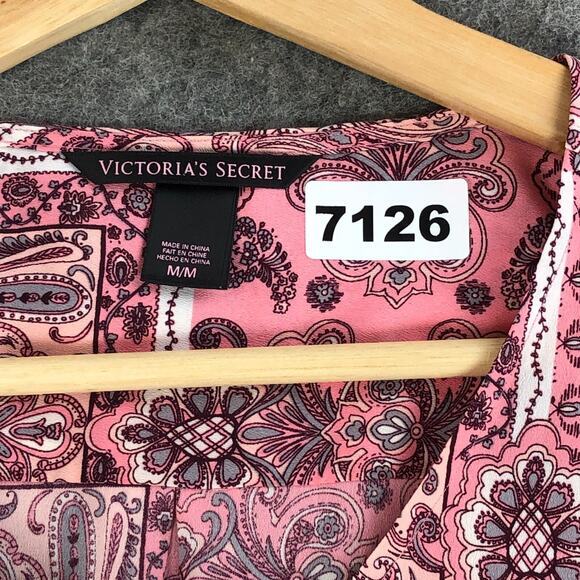 Victoria's Secret Nightgown Medium Pink Paisley Floral Button Up Belted Womens - Picture 14 of 14